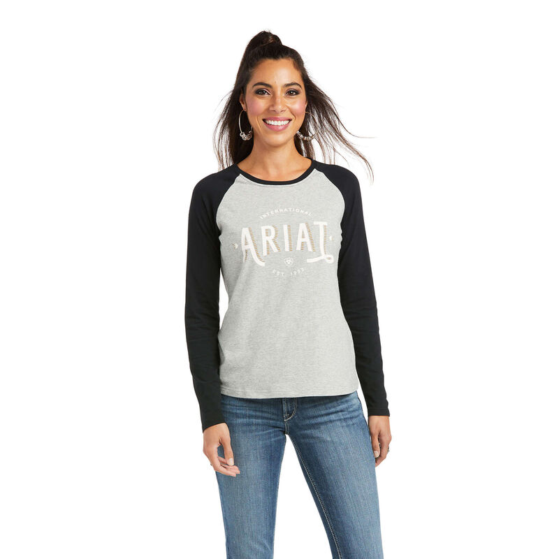 Camisetas Ariat Real Loop Baseball Gris/Negras Mujer - Chile 069-VPHTON